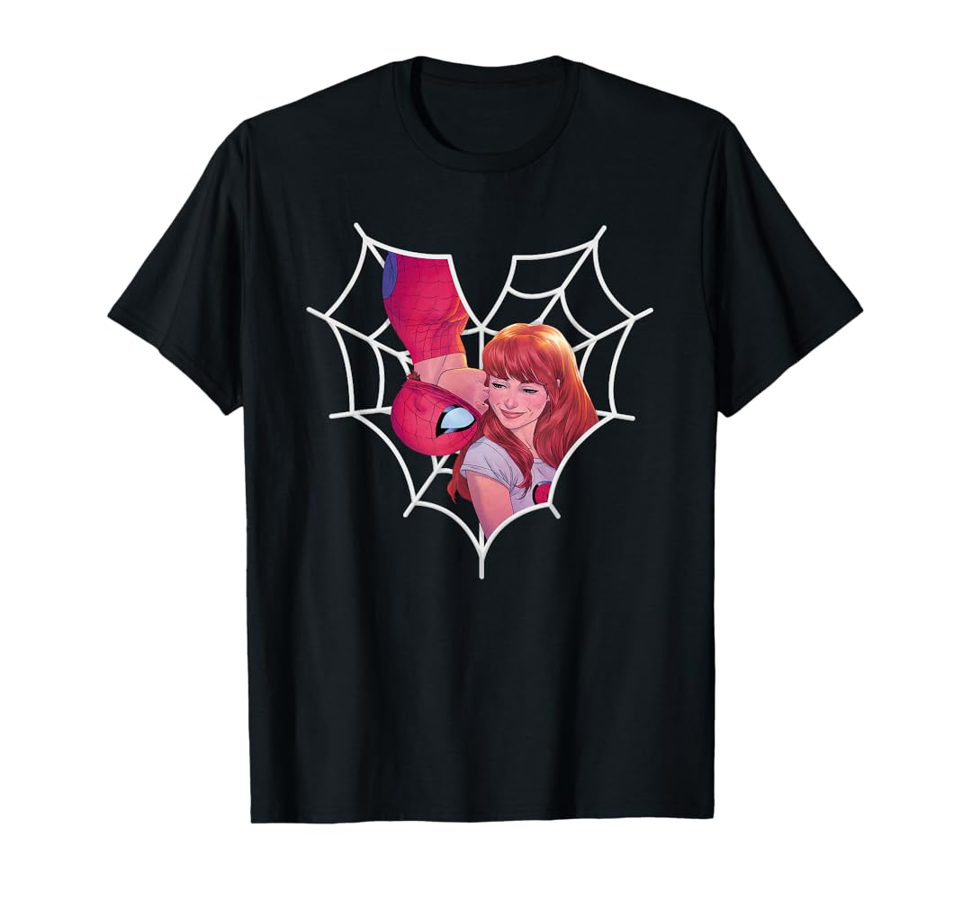 Amazon.com: Marvel Spider-Man and Mary Jane Kiss Heart Web T